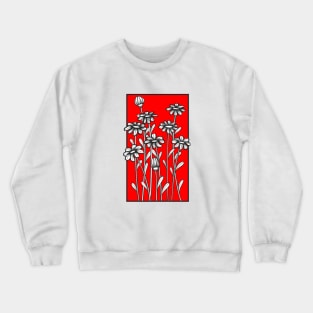 Black and white daisy flower doodle illustration in red background Crewneck Sweatshirt